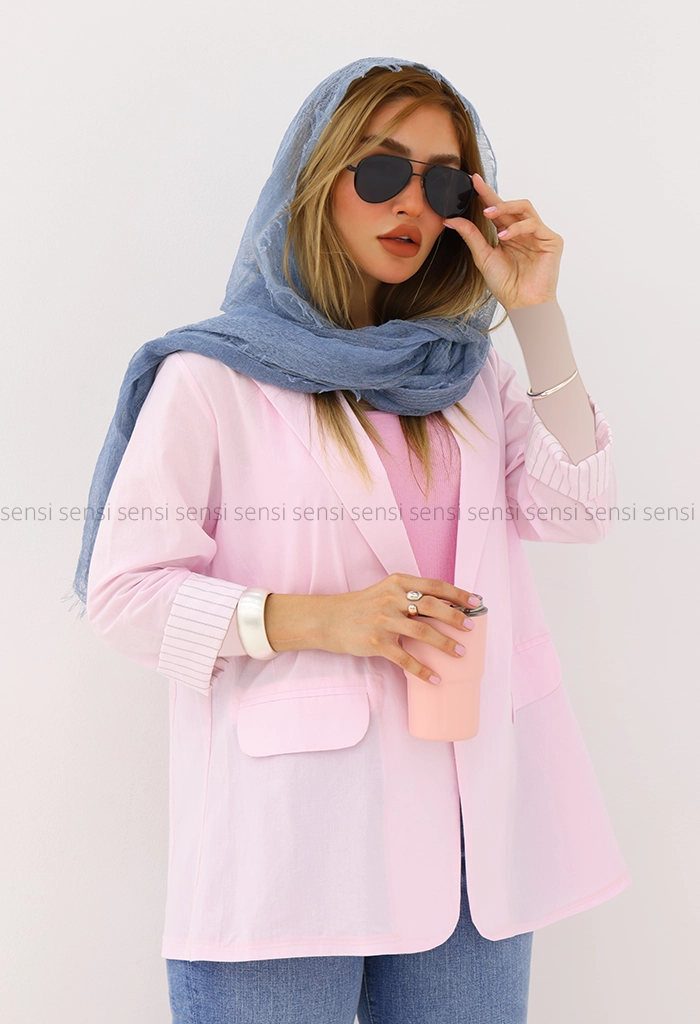 کت زنانه لینن آستین راه راه کد1006450
